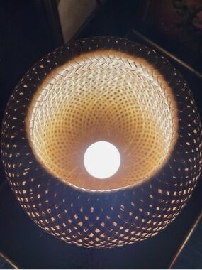 Vintage IKEA BÖJA Table Lamp Hand Woven Bamboo Bohemian Bedside